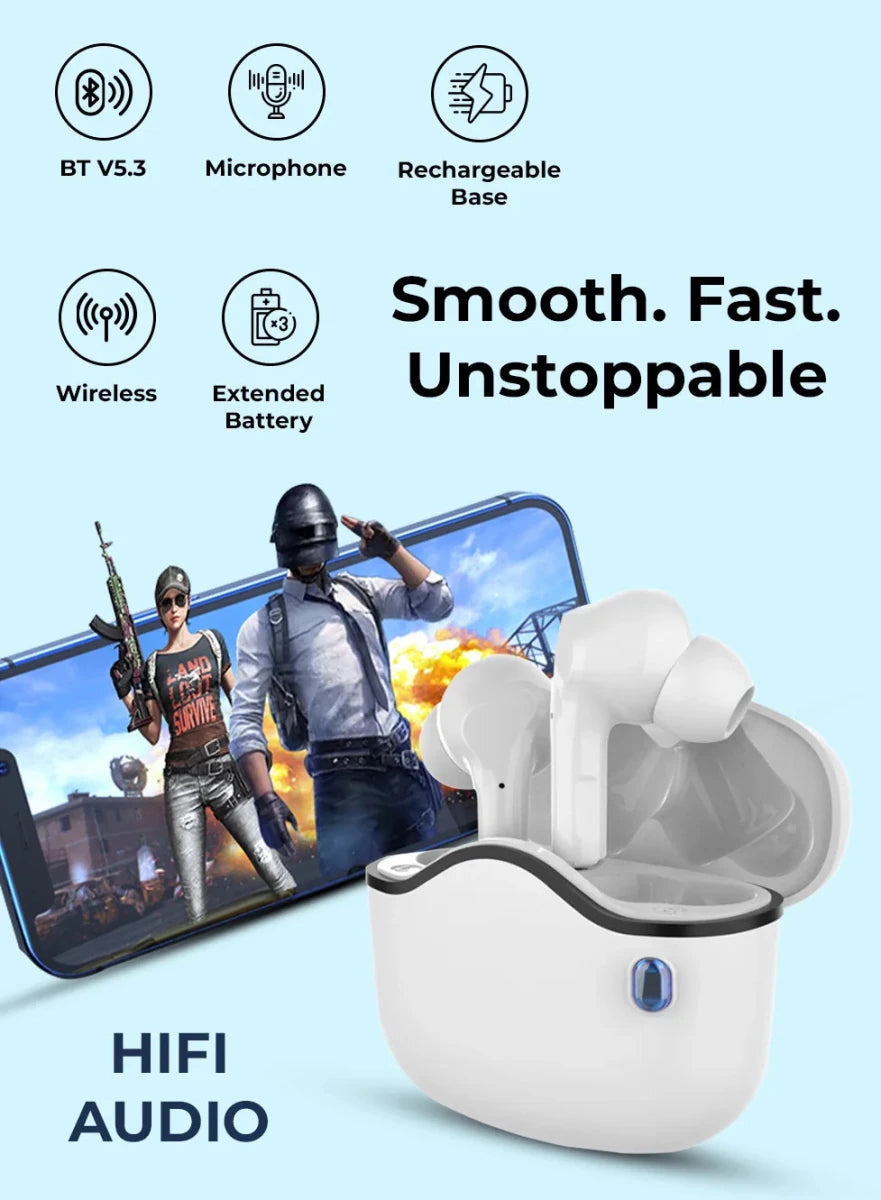 A33 Wireless Bluetooth Headset White with Built in Microphone - GLASSOLOGY