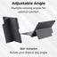 Black tablet case with adjustable angles and 360-degree rotation feature on a light gray background.