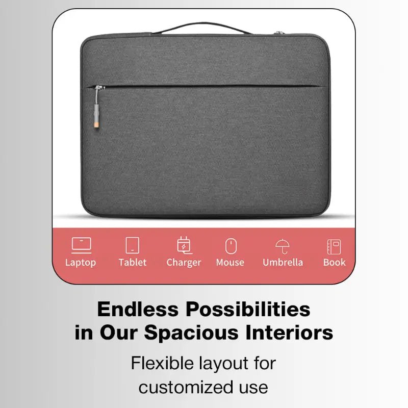 Glassology 15.6 - Inch Laptop Carry Sleeve Bag | Padded Protective Case with Handle – Grey - GLASSOLOGY