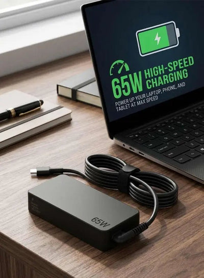 Glassology 65W USB - C Fast Charger for Laptop & Mobile | Multi - Device PD Adapter | Safe Smart Charging (5V–20V) - GLASSOLOGY