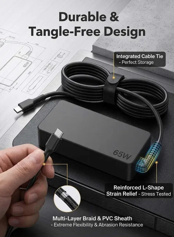 Glassology 65W USB - C Fast Charger for Laptop & Mobile | Multi - Device PD Adapter | Safe Smart Charging (5V–20V) - GLASSOLOGY