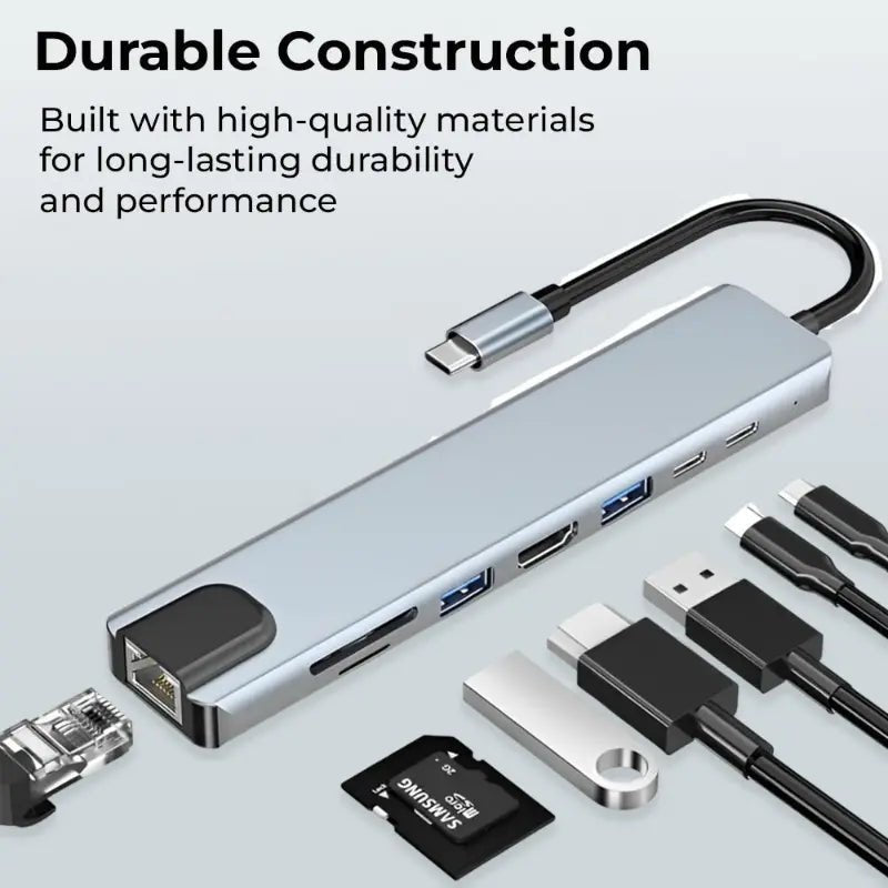 Glassology 8-in-1 USB-C Hub with 4K HDMI, Ethernet, Dual USB-C & SD/TF Card Reader - GLASSOLOGY