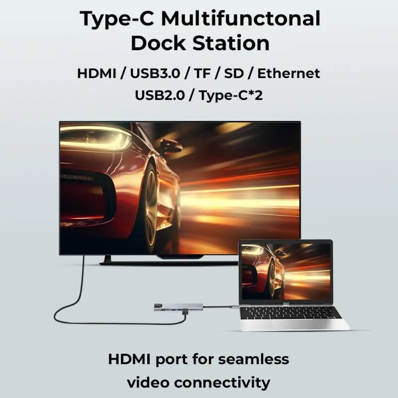 Glassology 8-in-1 USB-C Hub with 4K HDMI, Ethernet, Dual USB-C & SD/TF Card Reader - GLASSOLOGY