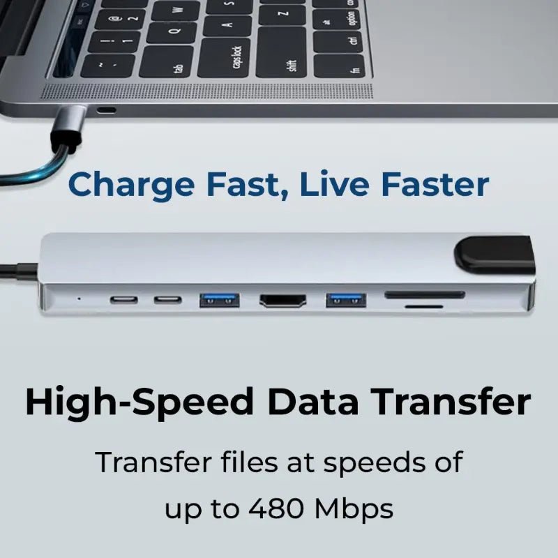 Glassology 8-in-1 USB-C Hub with 4K HDMI, Ethernet, Dual USB-C & SD/TF Card Reader - GLASSOLOGY