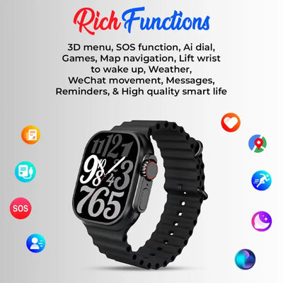Glassology Charome T8s Ultra Max HD Smart Watch (Black) - GLASSOLOGY