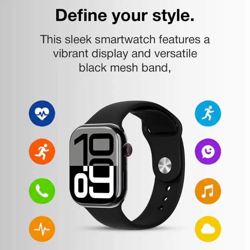 Glassology Chrome T9 HD Smart Watch | Health Monitoring & Fitness Tracker | Black - GLASSOLOGY