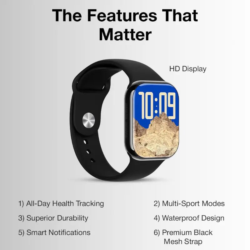 Glassology Chrome T9 HD Smart Watch | Health Monitoring & Fitness Tracker | Black - GLASSOLOGY