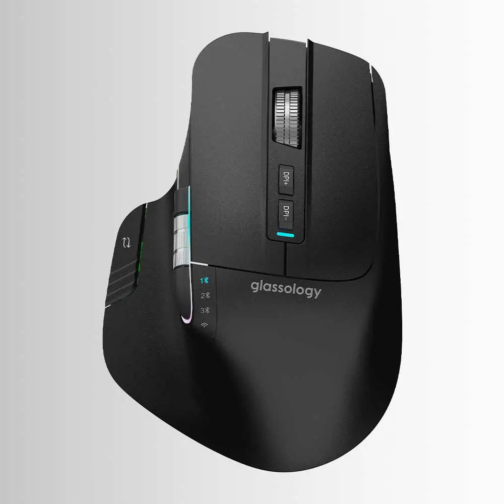 Glassology ErgoFlow Pro Ergonomic Wireless Mouse with Dual Scroll & 3-in-1 Bluetooth, USB-C & 2.4GHz Connectivity – Black - GLASSOLOGY
