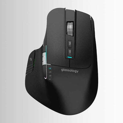 Glassology ErgoFlow Pro Ergonomic Wireless Mouse with Dual Scroll & 3-in-1 Bluetooth, USB-C & 2.4GHz Connectivity – Black - GLASSOLOGY
