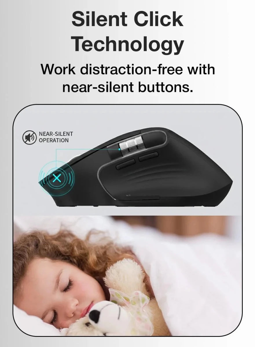 Glassology ErgoFlow Pro Ergonomic Wireless Mouse with Dual Scroll & 3 - in - 1 Bluetooth, USB - C & 2.4GHz Connectivity – Black - GLASSOLOGY