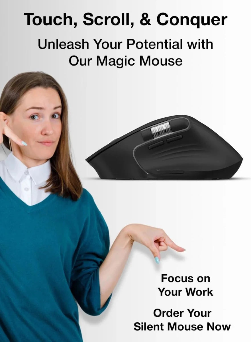 Glassology ErgoFlow Pro Ergonomic Wireless Mouse with Dual Scroll & 3 - in - 1 Bluetooth, USB - C & 2.4GHz Connectivity – Black - GLASSOLOGY