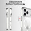 Phone case with independent button technology feature on a gray background