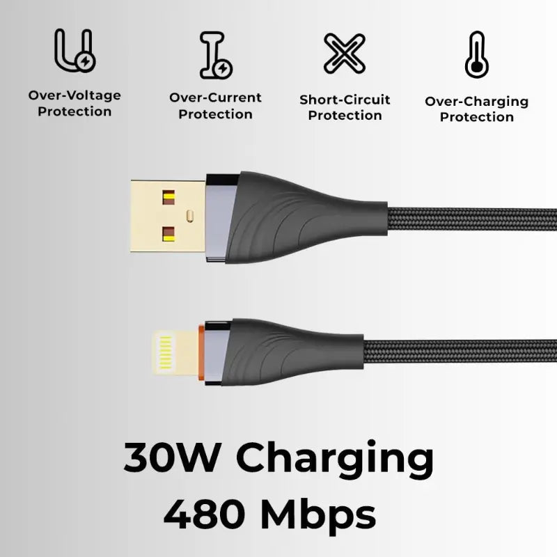 Glassology USB A to Lightning Cable (1 Meter) - Universal compatibility - Grey - GLASSOLOGY