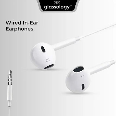 Glassology Wired Earphones – Bass Boost, 3.5mm Jack, Built-in Mic & 3-Button Remote - GLASSOLOGY