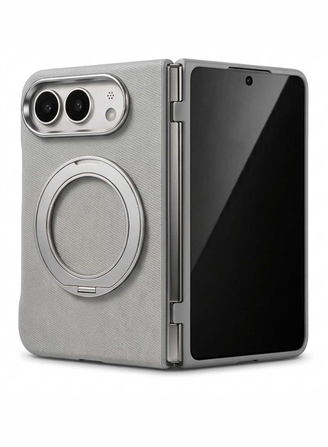 Glassology MagSafe Canvas Leather 360° Stand Case for iPhone Duo, Silver