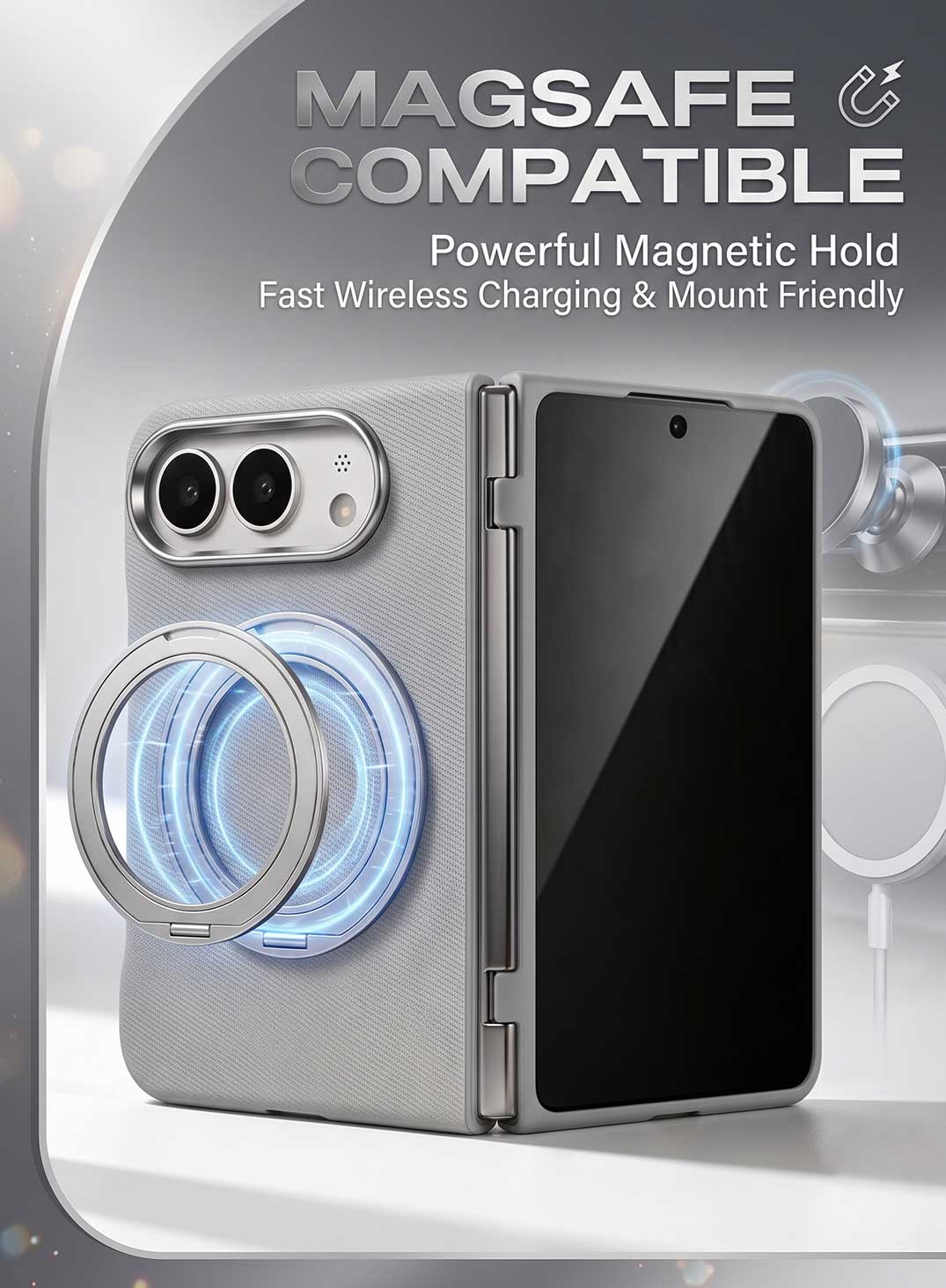 Glassology MagSafe Canvas Leather 360° Stand Case for iPhone Duo, Silver