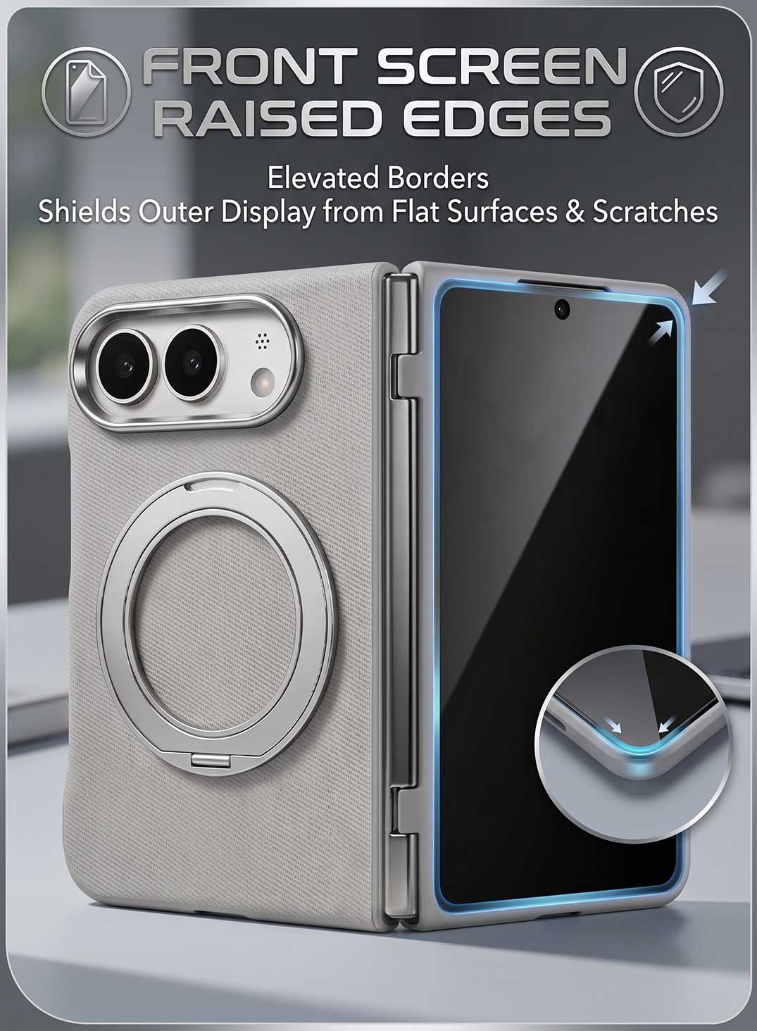 Glassology MagSafe Canvas Leather 360° Stand Case for iPhone Duo, Silver