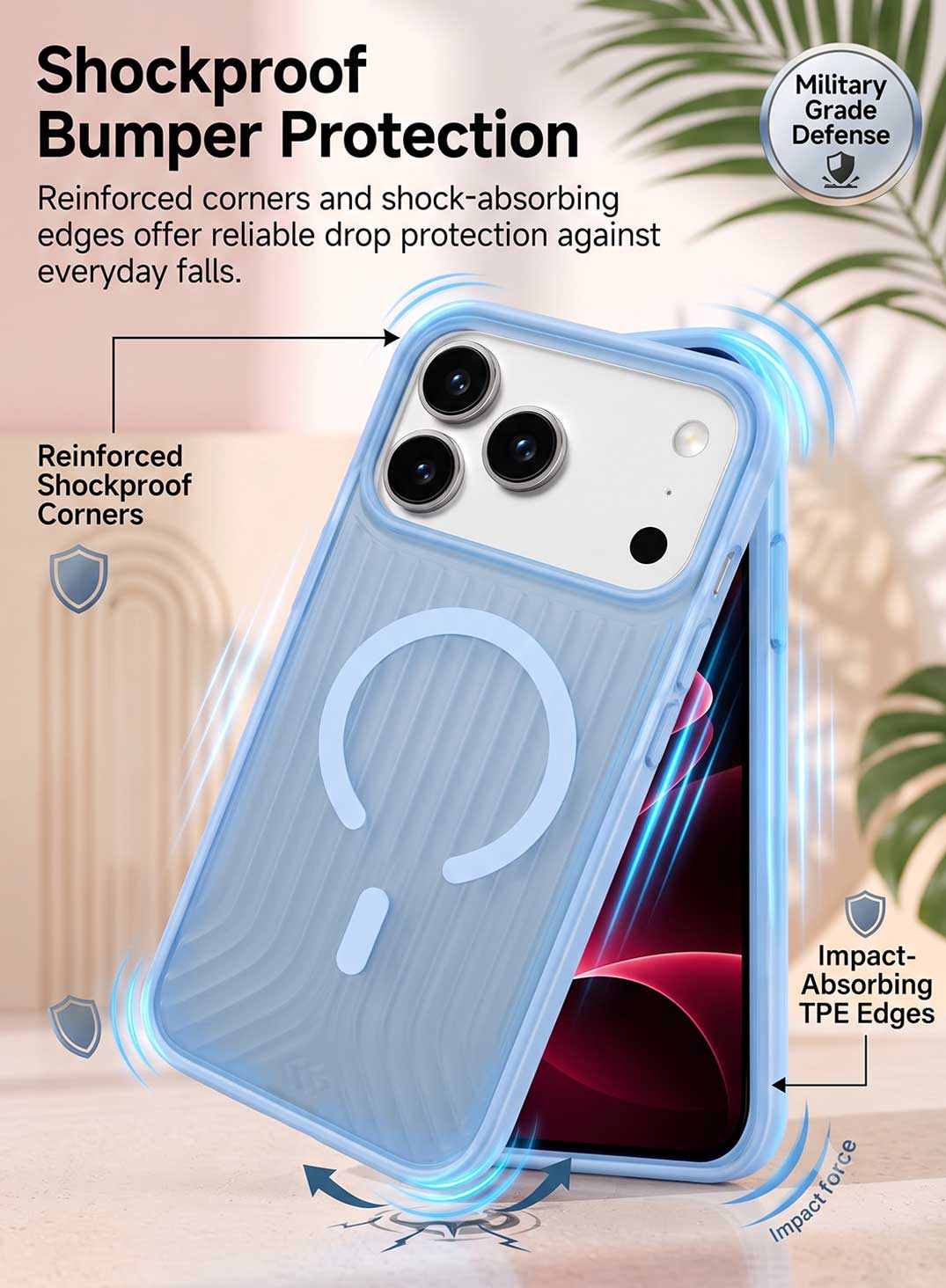 Glassology MagSafe Vertical Striped Case for iPhone 18 Pro Max, Glacier, Stylish Protective Cover with Magnetic Charging Compatibility