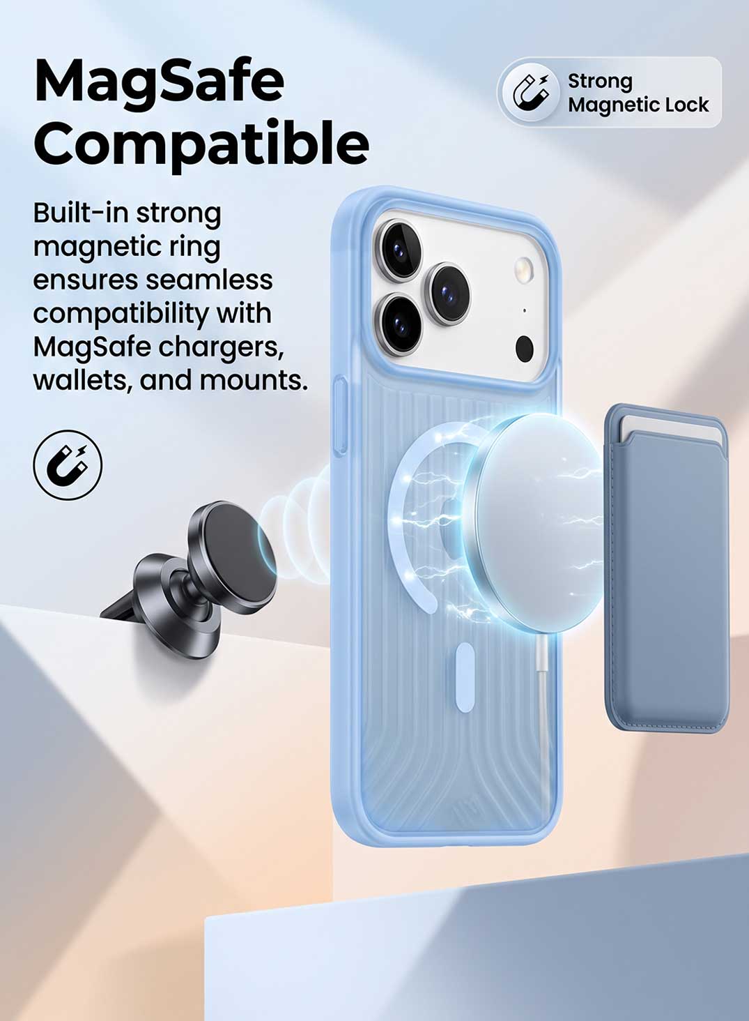 Glassology MagSafe Vertical Striped Case for iPhone 18 Pro Max, Glacier, Stylish Protective Cover with Magnetic Charging Compatibility