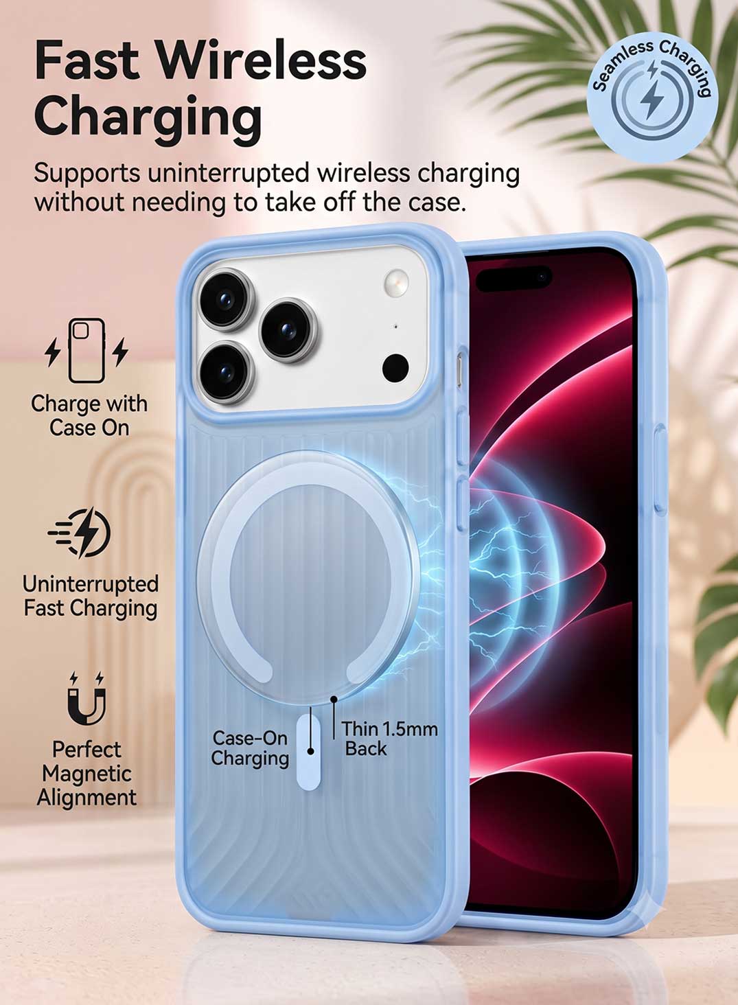 Glassology MagSafe Vertical Striped Case for iPhone 18 Pro Max, Glacier, Stylish Protective Cover with Magnetic Charging Compatibility