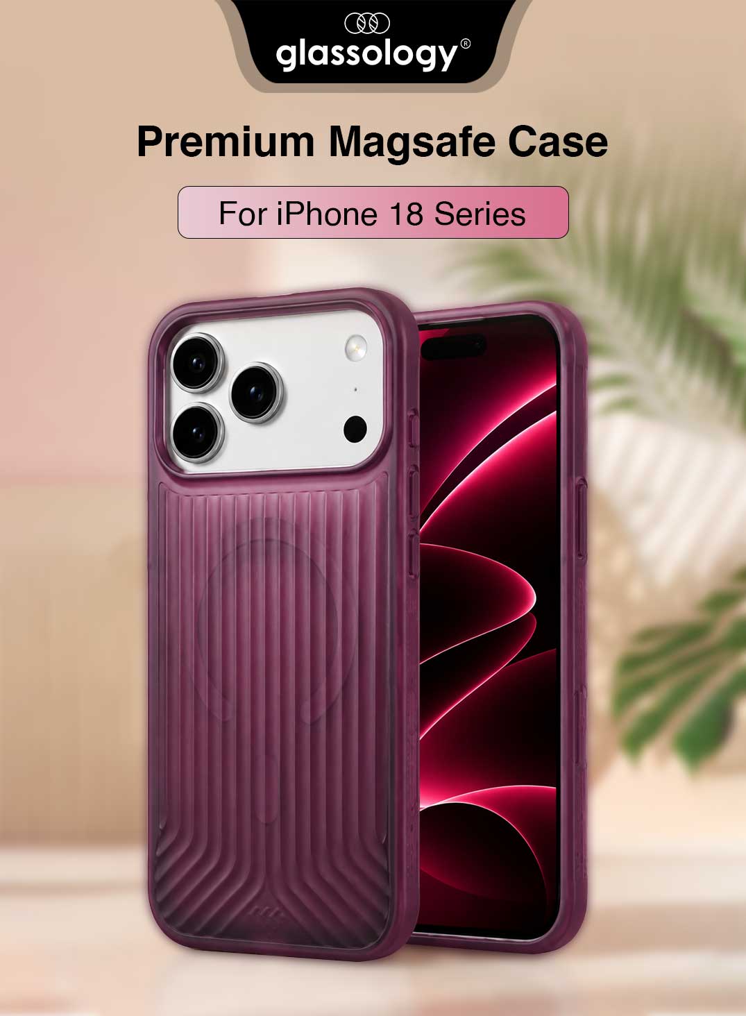 Glassology MagSafe Vertical Striped Case for iPhone 18 Pro Max, Burgundy, Stylish Protective Cover with Magnetic Charging Compatibility
