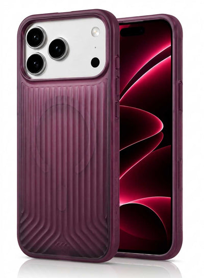 Glassology MagSafe Vertical Striped Case for iPhone 18 Pro Max, Burgundy, Stylish Protective Cover with Magnetic Charging Compatibility