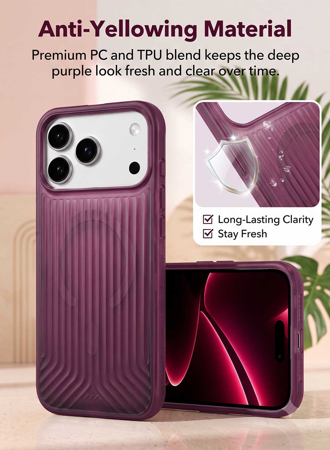 Glassology MagSafe Vertical Striped Case for iPhone 18 Pro Max, Burgundy, Stylish Protective Cover with Magnetic Charging Compatibility