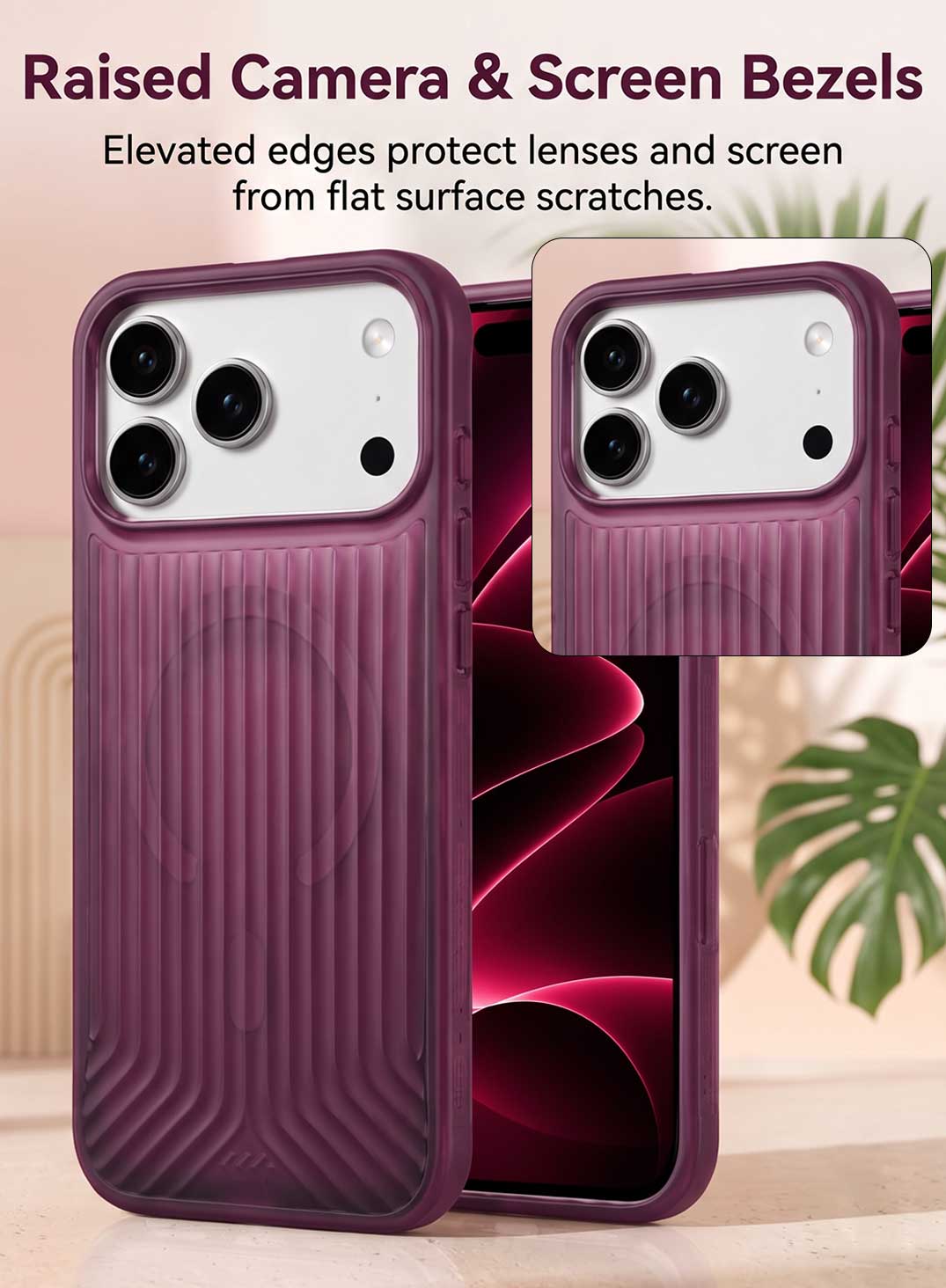 Glassology GMCVS18PBU MagSafe Vertical Striped Case for iPhone 18 Pro, Burgundy, Stylish Magnetic Charging Compatible Cover