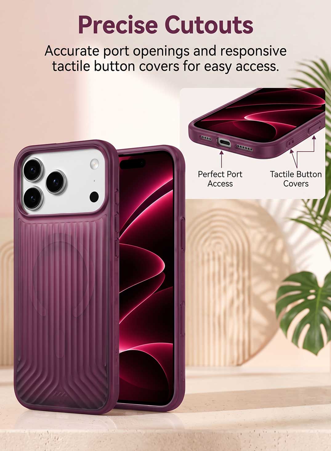 Glassology MagSafe Vertical Striped Case for iPhone 18 Pro Max, Burgundy, Stylish Protective Cover with Magnetic Charging Compatibility