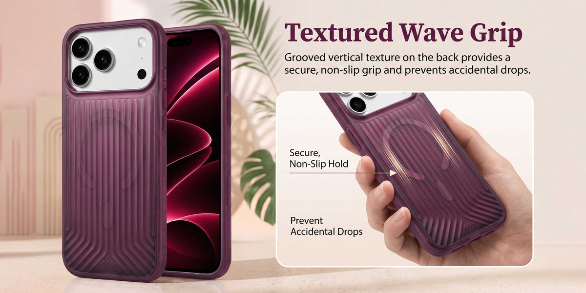 Glassology MagSafe Vertical Striped Case for iPhone 18 Pro Max, Burgundy, Stylish Protective Cover with Magnetic Charging Compatibility
