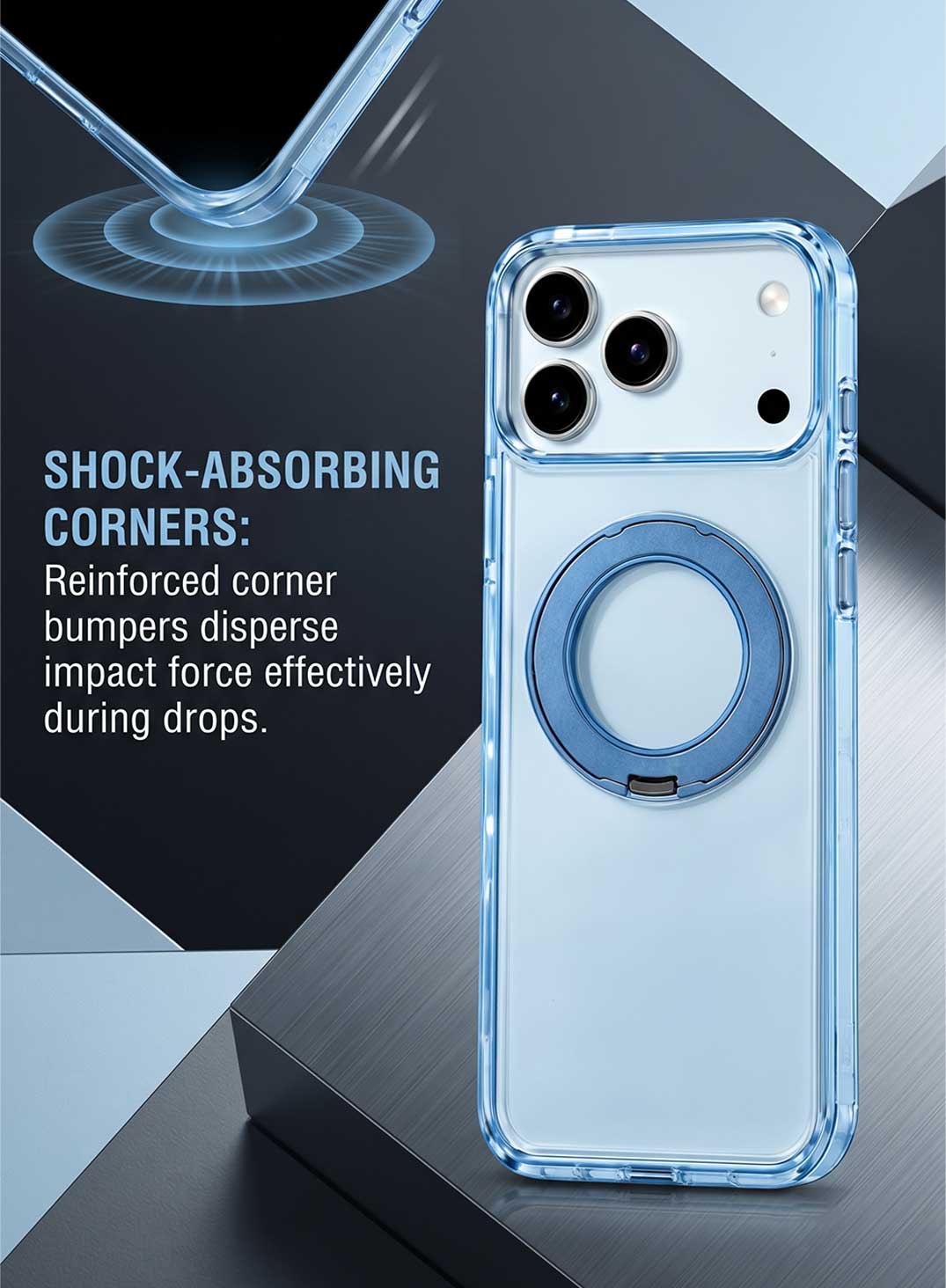 Glassology MagSafe Crystal Clear 360° Protection Case for iPhone 18 Pro Max, Glacier Blue Ring, Shock-Absorbing Corners & Slim Transparent Design