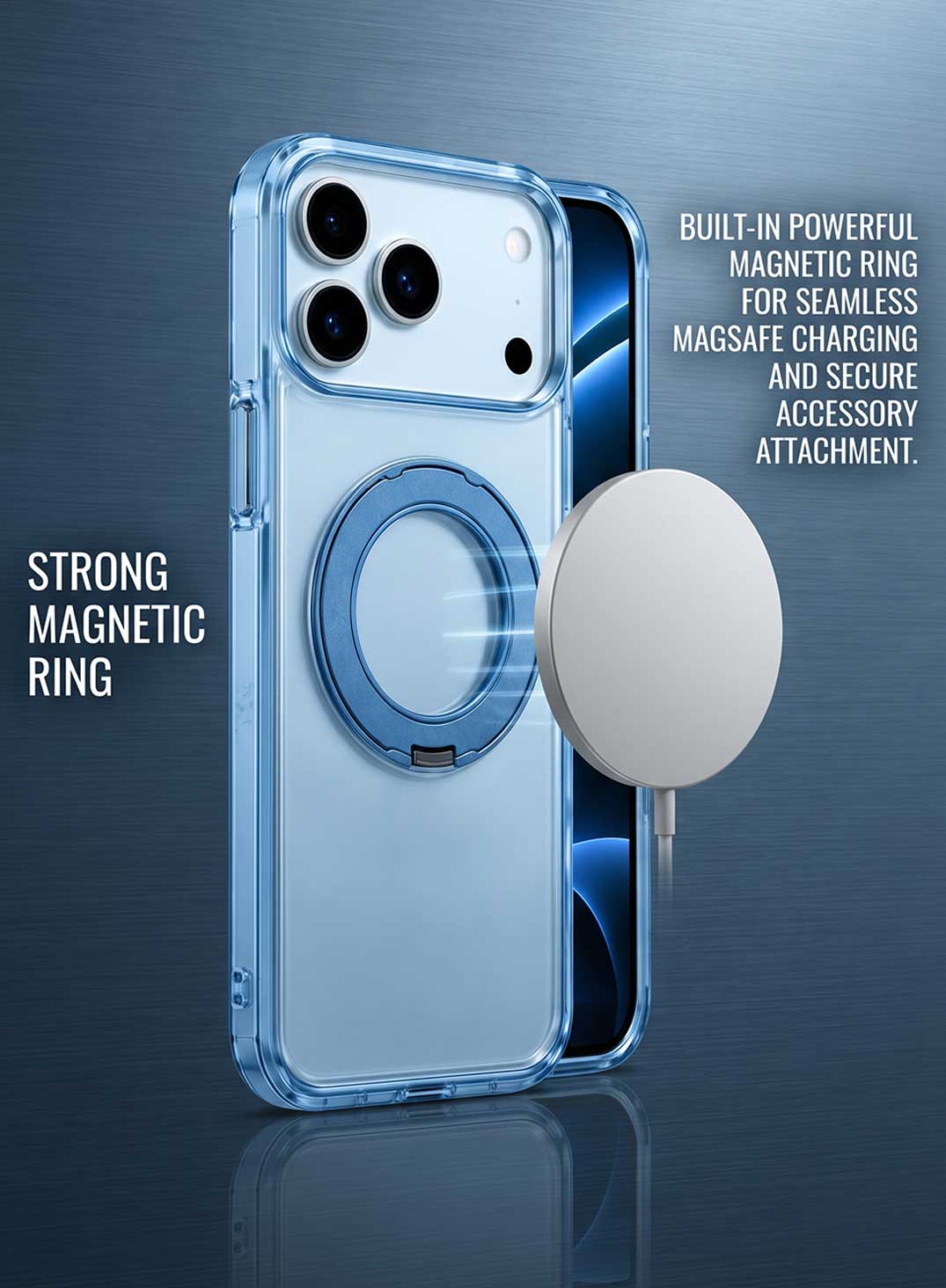 Glassology MagSafe Crystal Clear 360° Protection Case for iPhone 18 Pro Max, Glacier Blue Ring, Shock-Absorbing Corners & Slim Transparent Design