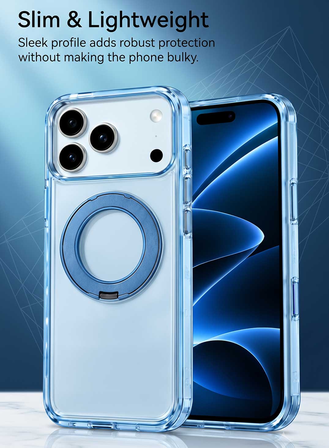 Glassology MagSafe Crystal Clear 360° Protection Case for iPhone 18 Pro Max, Glacier Blue Ring, Shock-Absorbing Corners & Slim Transparent Design
