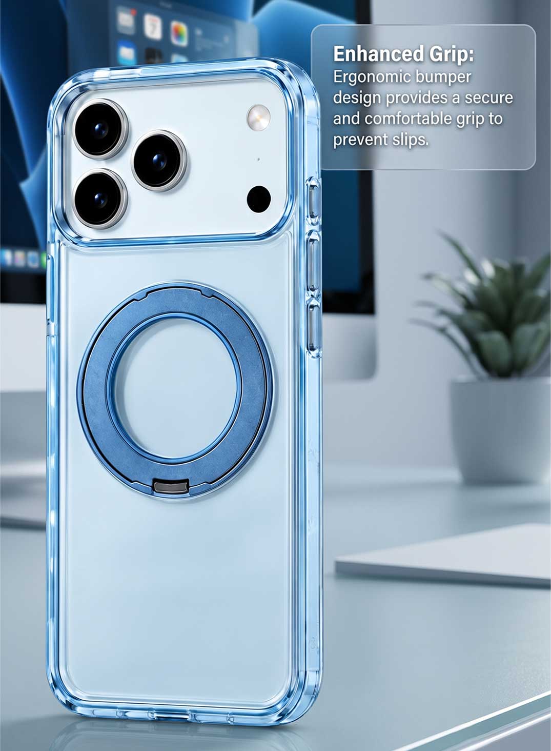 Glassology MagSafe Crystal Clear 360° Protection Case for iPhone 18 Pro Max, Glacier Blue Ring, Shock-Absorbing Corners & Slim Transparent Design