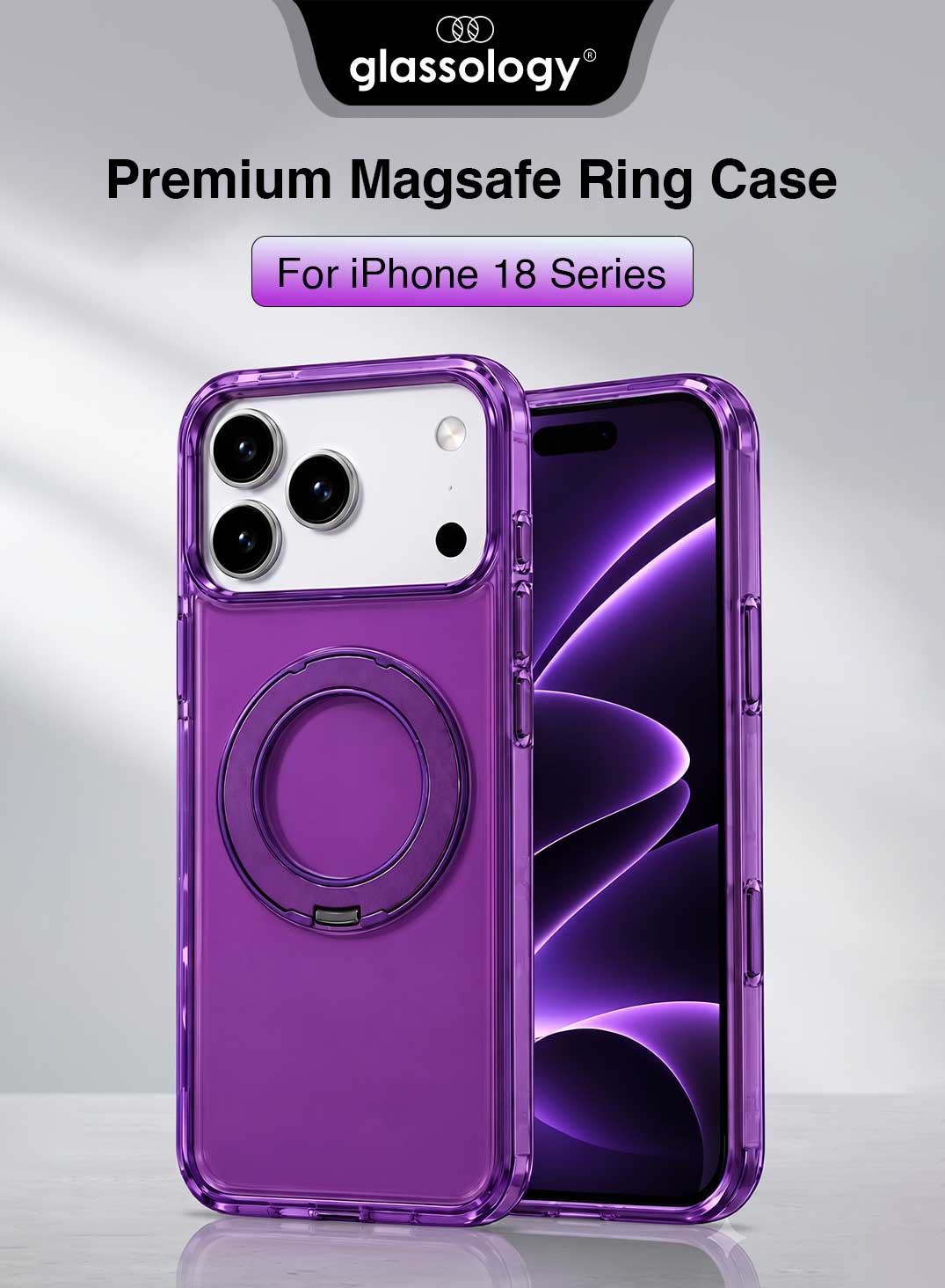 Glassology MagSafe Crystal Clear 360° Protection Case with Burgundy Ring for iPhone 18 Pro Max
