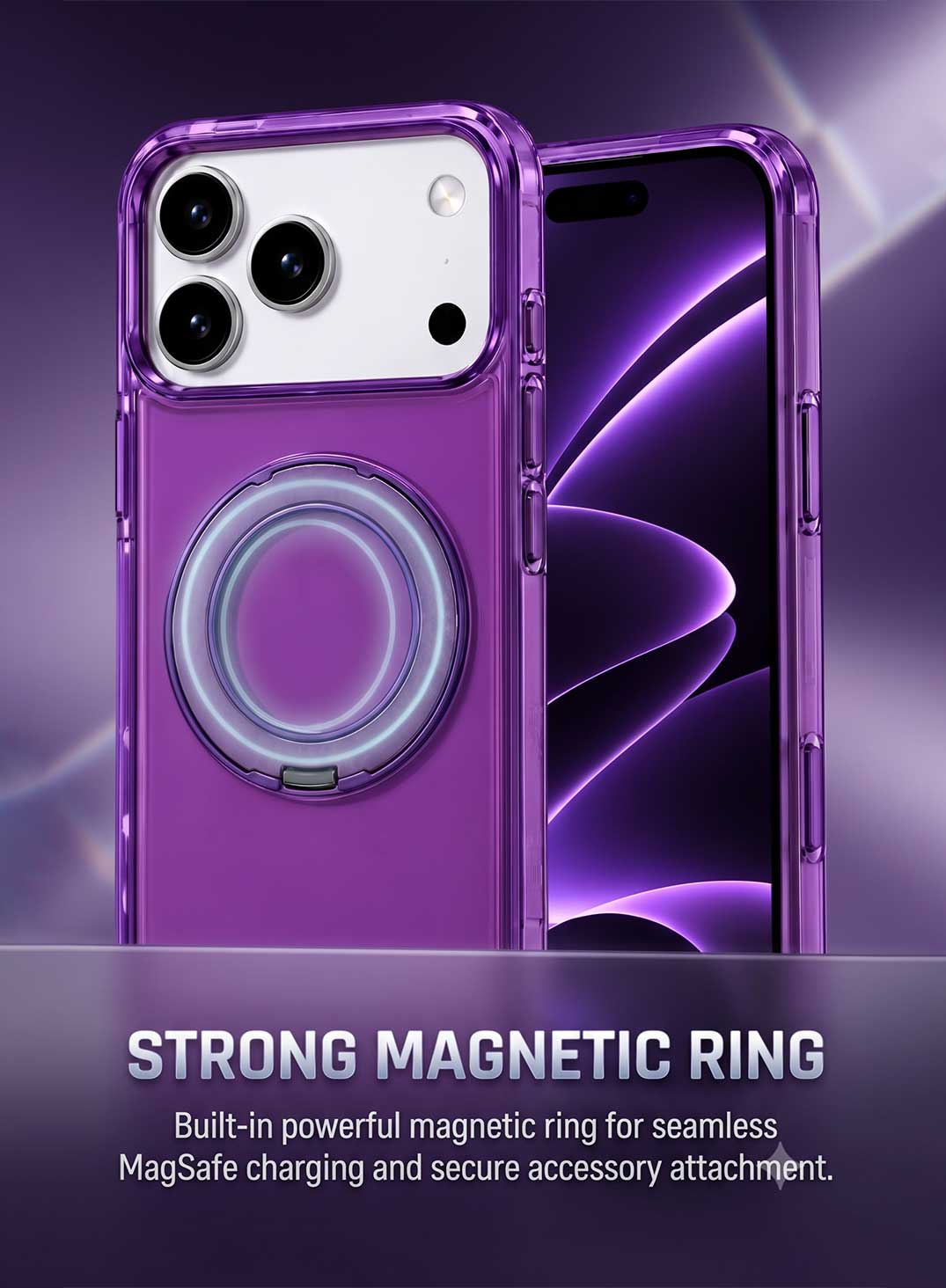 Glassology MagSafe Crystal Clear 360° Protection Case with Burgundy Ring for iPhone 18 Pro Max