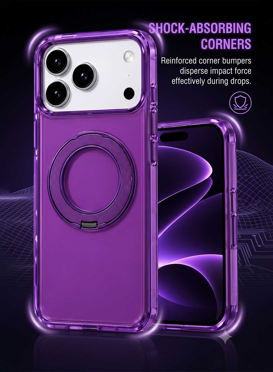 Glassology MagSafe Crystal Clear 360° Protection Case with Burgundy Ring for iPhone 18 Pro Max