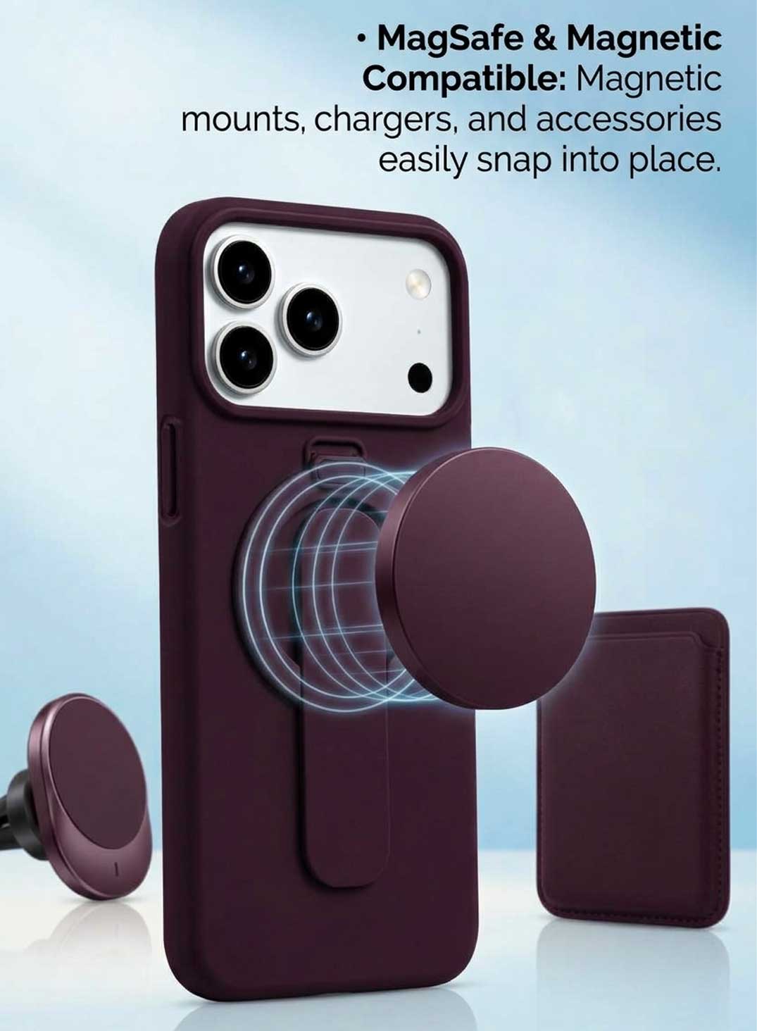Glassology MagSafe Ring Stand Case for iPhone 18 Pro Max – Burgundy, Magnetic Charging Compatible Protective Cover with 360° Rotating Kickstand