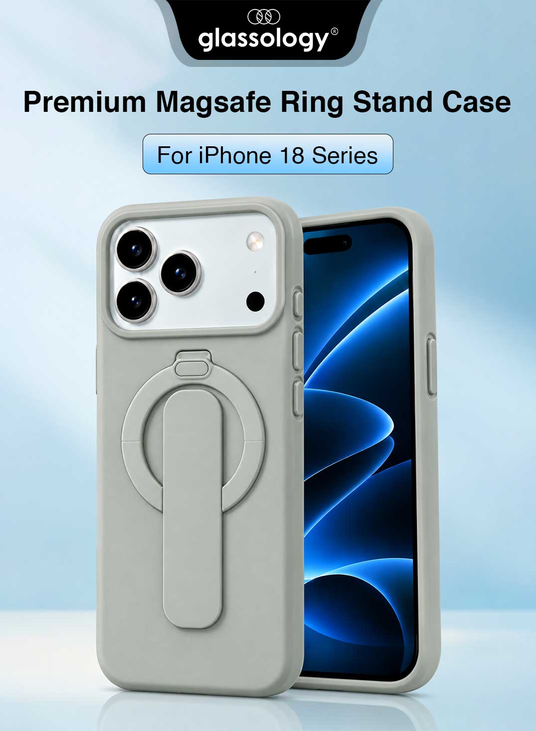 Glassology Premium MagSafe Ring Stand Case for iPhone 18 Pro Max, Off White, Magnetic Compatible Protective Cover with Adjustable Ring Stand