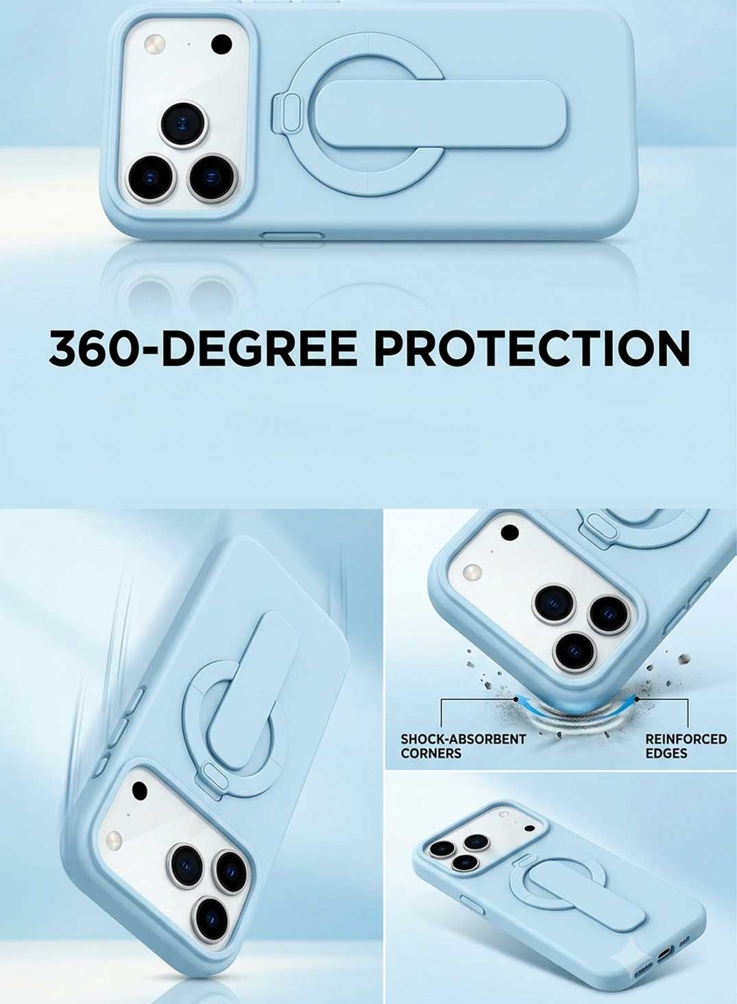Glassology MagSafe Ring Stand Case for iPhone 18 Pro Max – Glacier Blue, Shockproof Protective Cover with 360° Rotating Stand