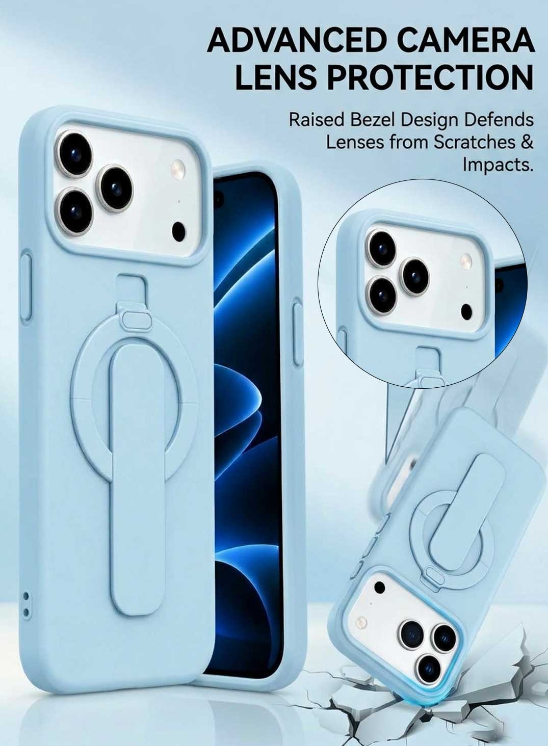 Glassology MagSafe Ring Stand Case for iPhone 18 Pro Max – Glacier Blue, Shockproof Protective Cover with 360° Rotating Stand