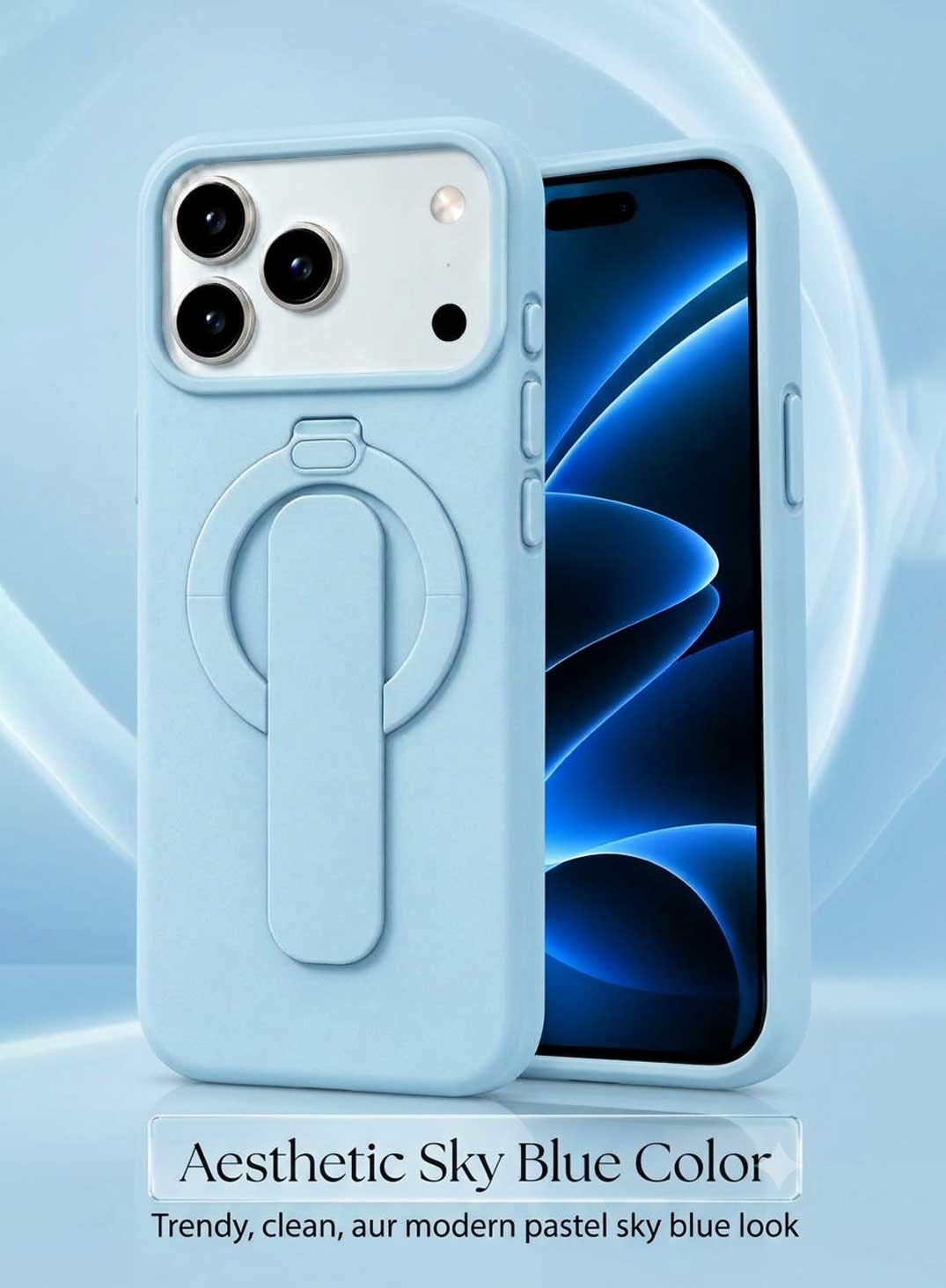 Glassology MagSafe Ring Stand Case for iPhone 18 Pro Max – Glacier Blue, Shockproof Protective Cover with 360° Rotating Stand