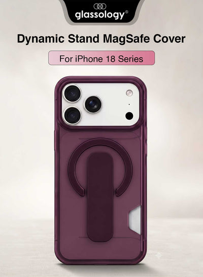 Glassology Dynamic Stand MagSafe Case for iPhone 18 Series, Burgundy Translucent Cover with Magnetic Ring, Foldable Stand and Camera Protection