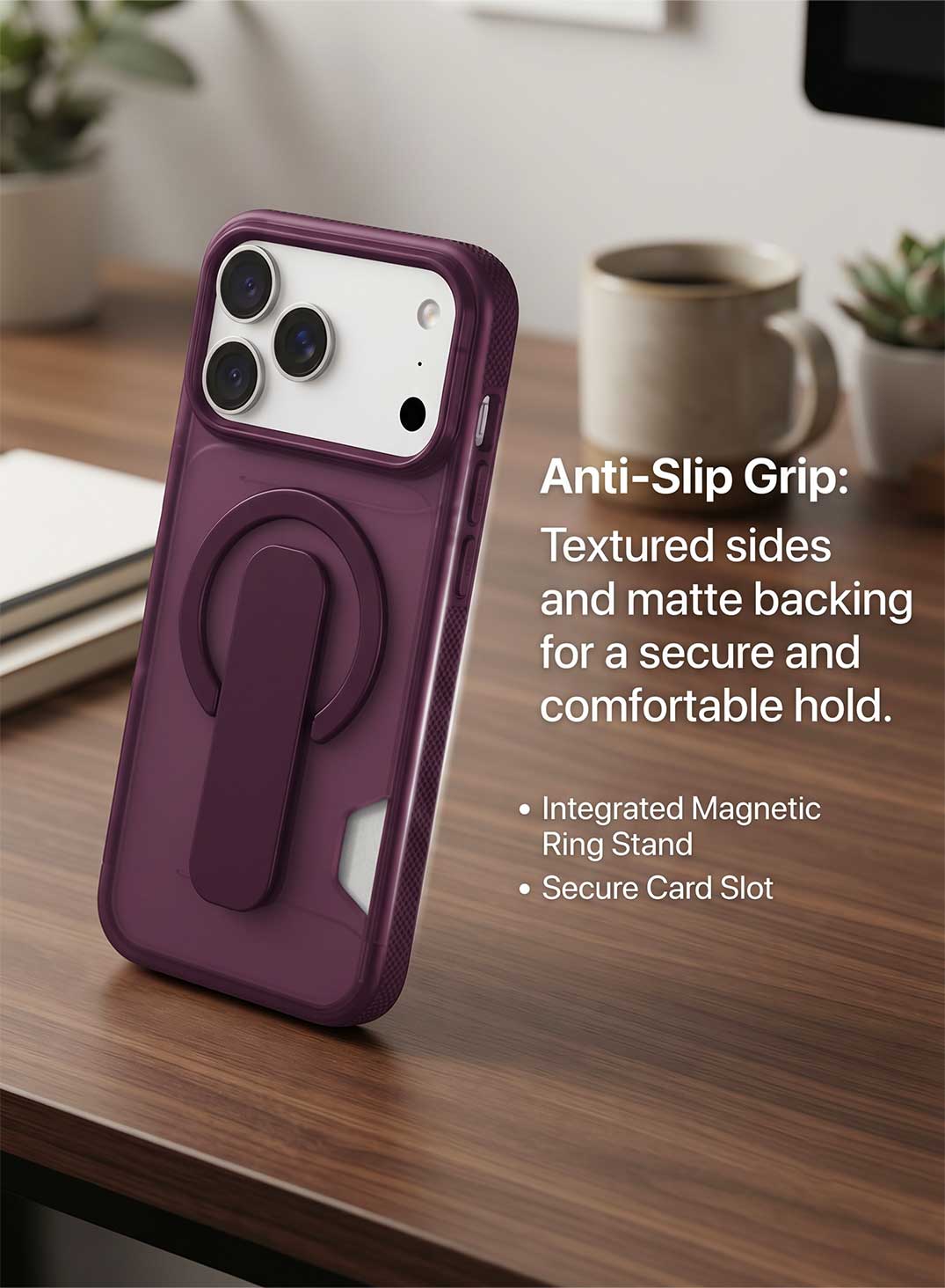 Glassology Dynamic Stand MagSafe Case for iPhone 18 Series, Burgundy Translucent Cover with Magnetic Ring, Foldable Stand and Camera Protection