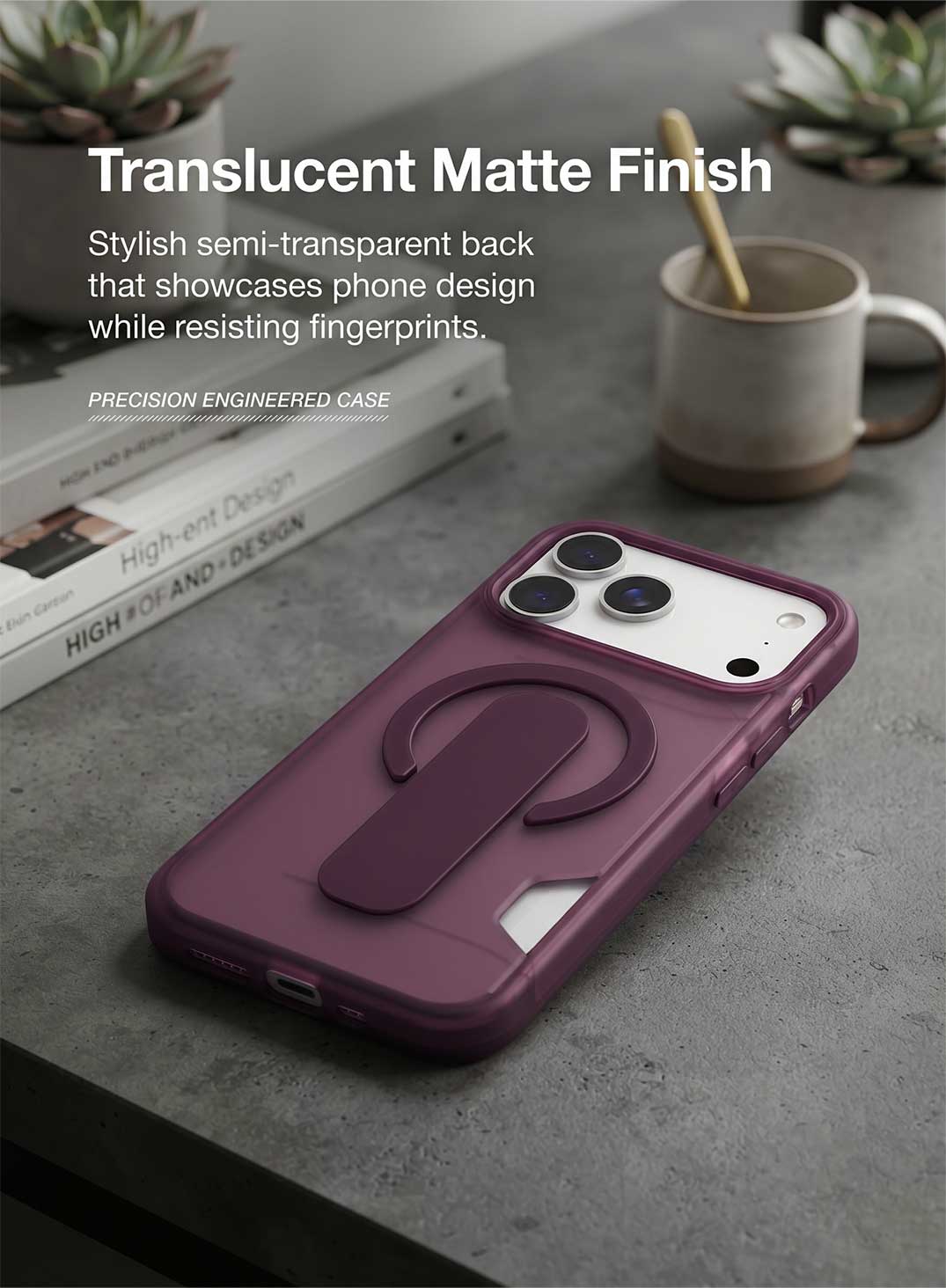 Glassology Dynamic Stand MagSafe Case for iPhone 18 Series, Burgundy Translucent Cover with Magnetic Ring, Foldable Stand and Camera Protection