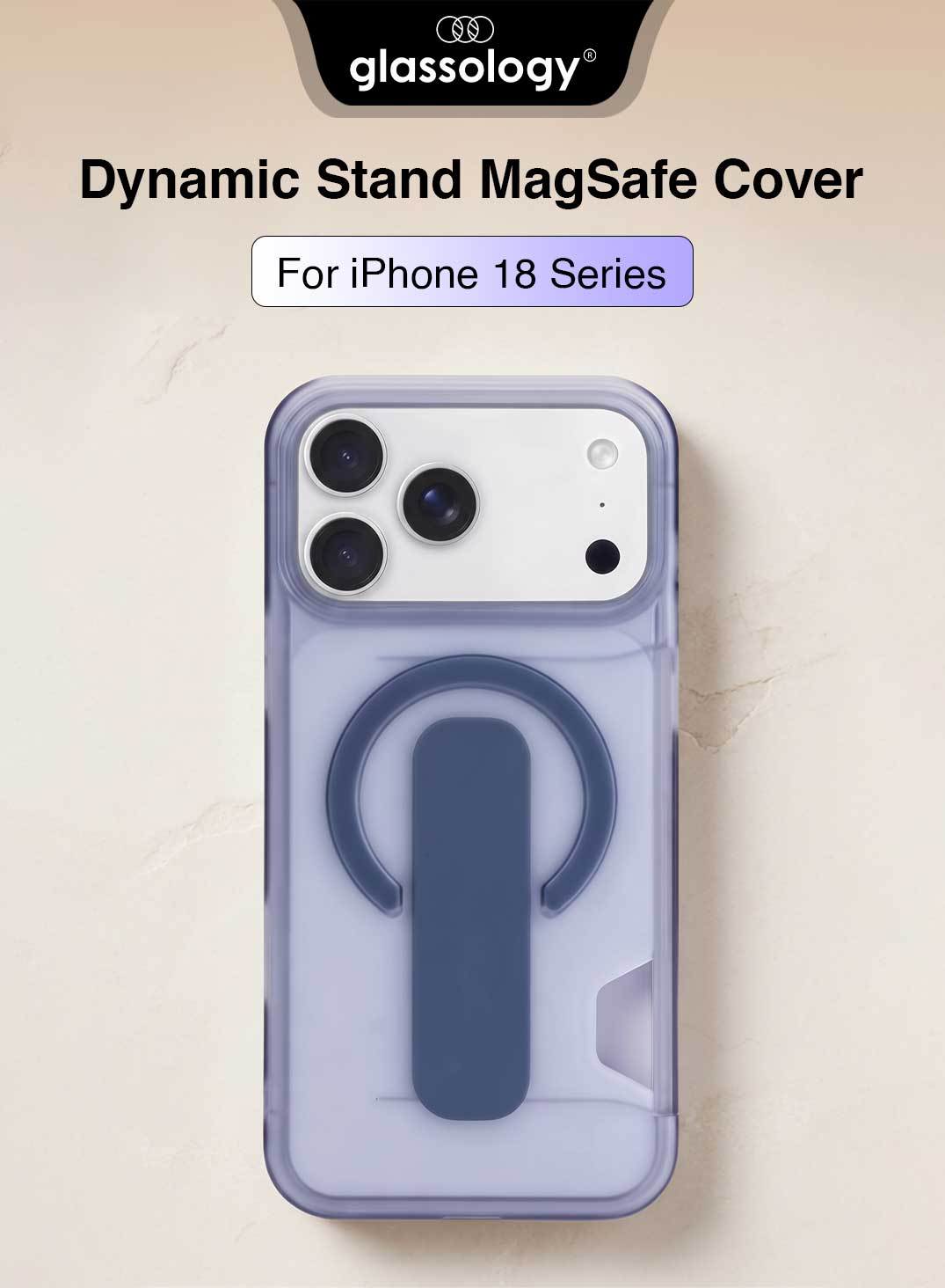 Glassology Dynamic Stand MagSafe Case for iPhone 18 Series, Translucent Purple Cover with Magnetic Ring, Foldable Stand and Camera Protection
