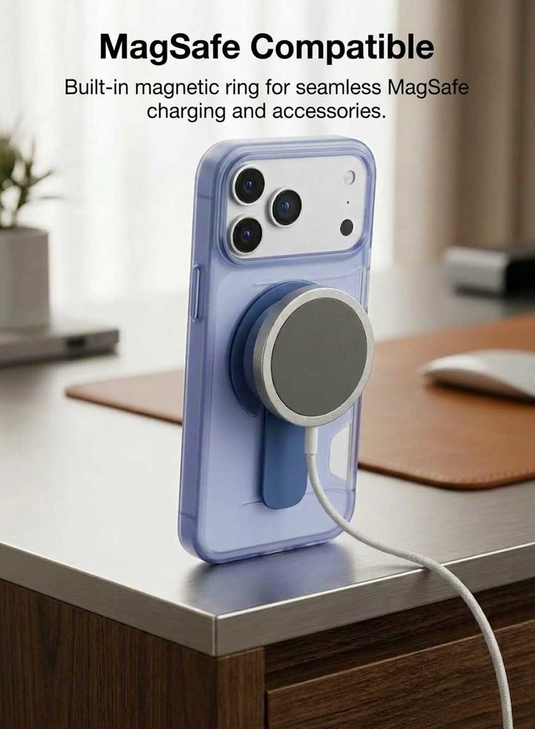 Glassology Dynamic Stand MagSafe Case for iPhone 18 Series, Translucent Purple Cover with Magnetic Ring, Foldable Stand and Camera Protection