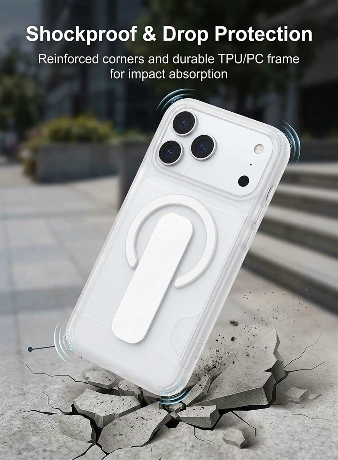 Glassology Dynamic Stand MagSafe Case for iPhone 18 Series, White Translucent Cover with Magnetic Ring, Foldable Stand and Camera Protection
