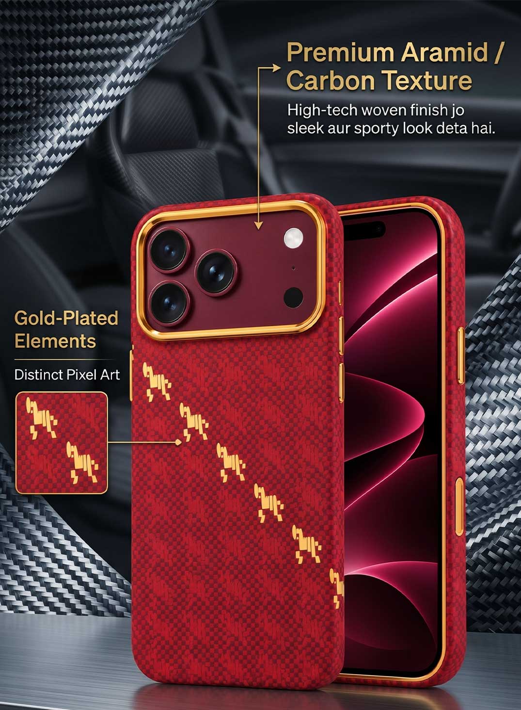 Glassology MagSafe Carbon Horse Case for iPhone 18 Pro Max Burgundy