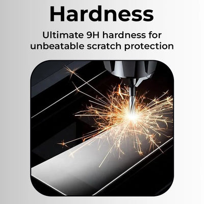 Glass screen protector being tested for hardness with a sparkler on a gray background